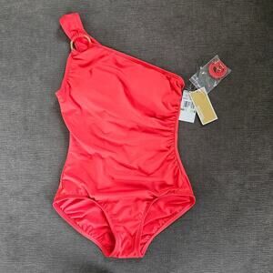 MICHAEL Michael Kors Women's Sea Coral One-Shoulder One Piece Swimsuit Size 8
